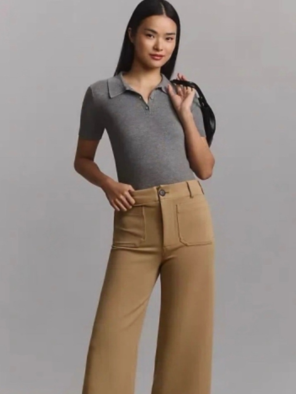 Anthropologie Maeve Collette Wide Leg Crop Pants in Beige Size 27